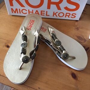 Michael Kors Platino Metallic Nappa Leather Flat Sandal Size 9 M
